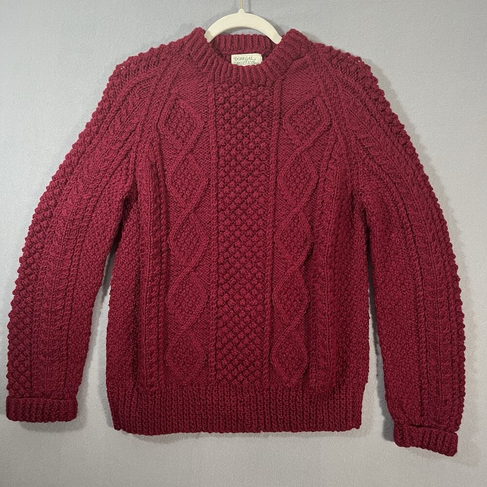 Vintage Donegal Knitwear Handmade‎ Ireland Wool Pullover Sweater Burgundy Sm